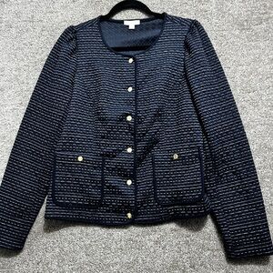 Charter Club Woman’s blue Quilted Button Up Jacket Size Large pockets